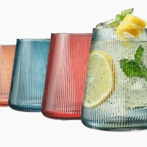 Colorful Ribbed Glass Tumbler Set